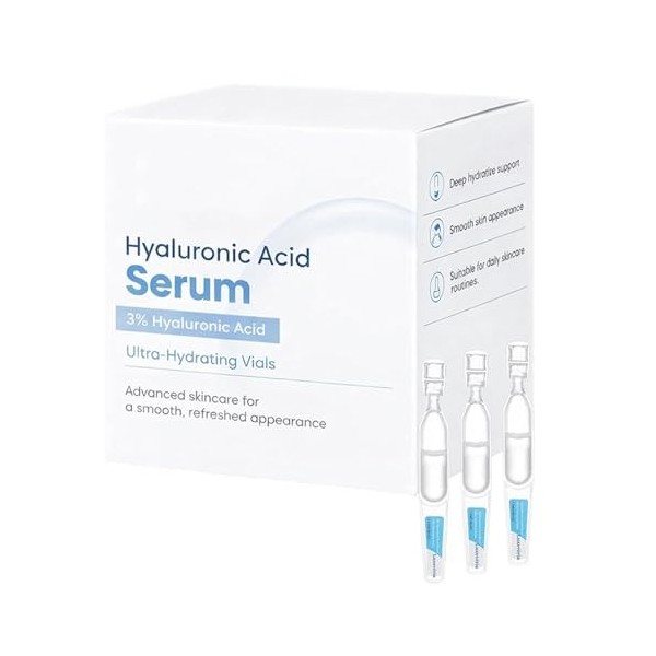 3% Hyaluronic Acid Ultra Hydrating Face Serum, 30pcs/Box Advanced Anti Wrinkle Rejuvenation Serum, Anti Aging Moisturizer for...