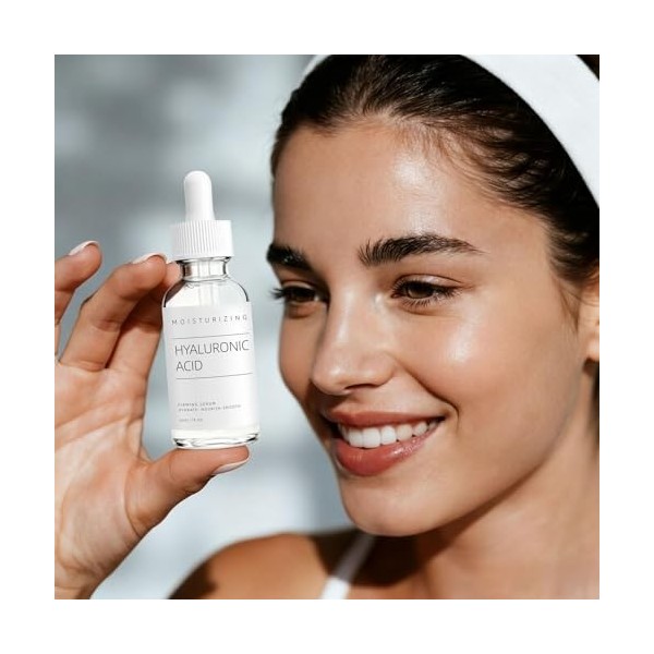 Sérum visage à lacide hyaluronique pour homme et femme - Sérum anti-âge anti-rides avec vitamine C. Essence faciale éclairci