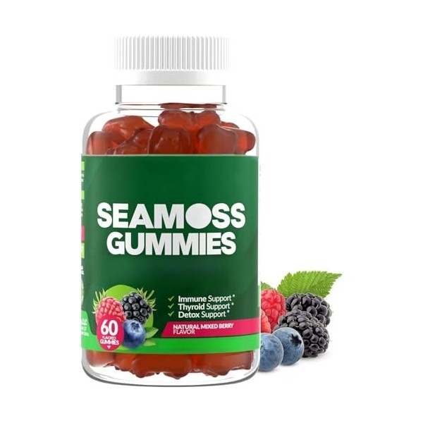 Sea Moss Gummies - Aide au soutien immunitaire, thyroïdien et détox - Extra fort pour hommes et femmes - Sans gluten, végétal