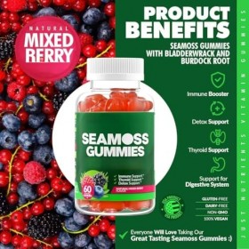 Sea Moss Gummies - Aide au soutien immunitaire, thyroïdien et détox - Extra fort pour hommes et femmes - Sans gluten, végétal
