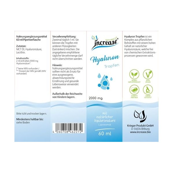 Gouttes dacide hyaluronique liposomale hautement dosées – 60 000 mg par paquet 2000 mg dacide hyaluronique par dose quoti