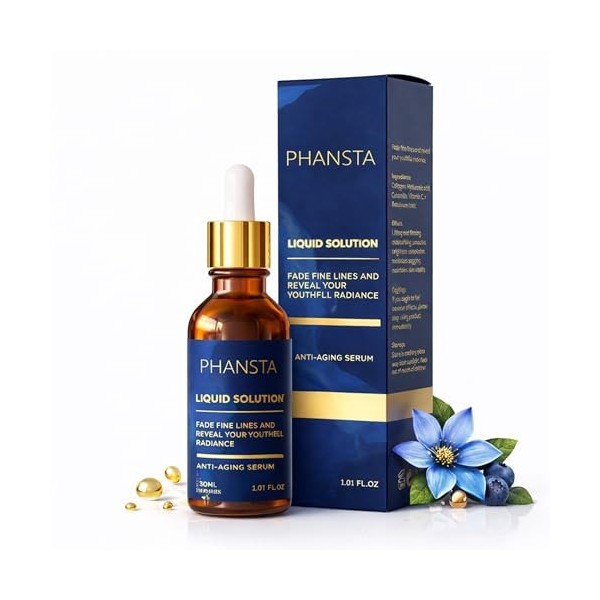 Sérum Visage Anti-Âge PHANSTA, Rétinol & Acide Hyaluronique Pour Fines Lignes Et Pores Visibles, Hydratant Raffermissant Avec...