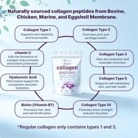 Peptides de collagène multi-effets : favorisent la production de collagène, nourrissent les cheveux, la peau, les ongles et l