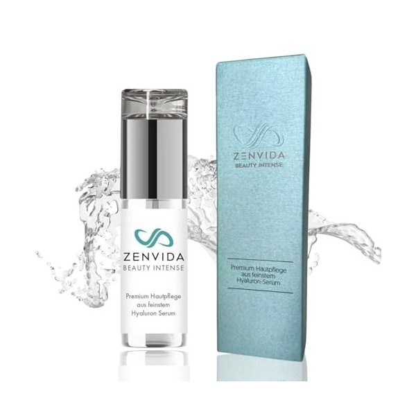 ZENVIDA Beauty Intense Sérum à lacide hyaluronique 50 ml, élixir anti-âge avec zinc, MSM et argent, soin hydratant multimolé