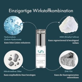 ZENVIDA Beauty Intense Sérum à lacide hyaluronique 50 ml, élixir anti-âge avec zinc, MSM et argent, soin hydratant multimolé
