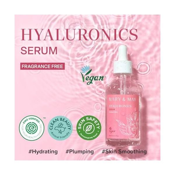 Mary&May Sérum Hyaluronics avec 6 types dacide hyaluronique - Complexe pour hydratation profonde et rétention dhumidité - S