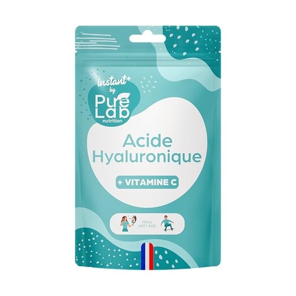 Acide hyaluronique pur et vitamine C - Anti-Âge & Anti-Rides & Hydratation de la Peau - 800-900kDa - 30 Gélules vegan - For