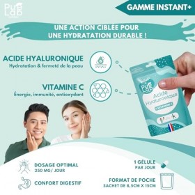 Acide hyaluronique pur et vitamine C - Anti-Âge & Anti-Rides & Hydratation de la Peau - 800-900kDa - 30 Gélules vegan - For