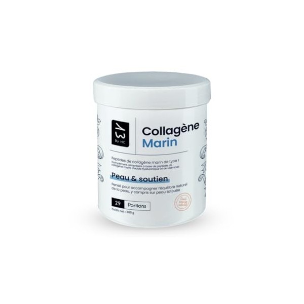 13 By HC Collagène Marin en Poudre Type I avec Acide Hyaluronique et Vitamines B, Goût Orange Naturel, 300g, 29 Portions, Sou