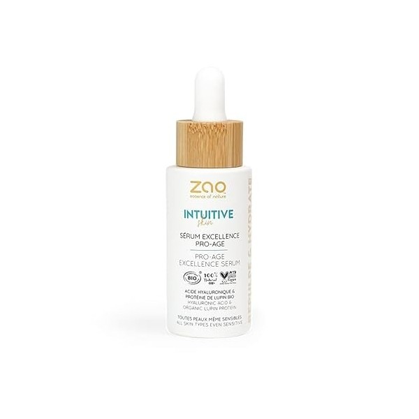 Zao Sérum Excellence Pro-Age, Acide Hyaluronique et Protéine de Lupin Bio, Tous Types de Peaux, Anti-Âge Hydratant, Fleur de 
