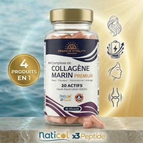 French Vitality Complexe de Collagène Marin Premium - Naticol Tripeptides X3 - All-in-One 20 Actifs - Peau Cheveux Articulati