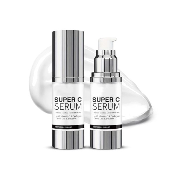 Sérum Super Vitamine C pour Femmes de Plus,Booster de Collagene et Acide Hyaluronique Pur,Acide Hyaluronique Serum Visage,Ant