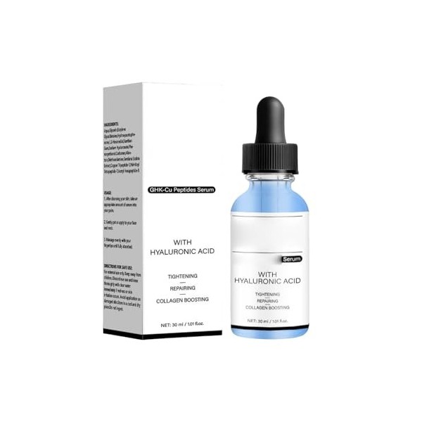 Sérum visage aux peptides de cuivre, avec acide hyaluronique - Sérum visage anti-âge pour les rides, raffermissant et hydrata