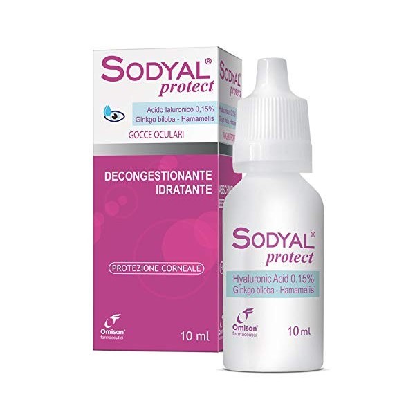 Sodyal Protect – Décongestionnant et lubrifiant. Collyre à base d’acide hyaluronique, de ginkgo biloba et d’hamamélis. Protec