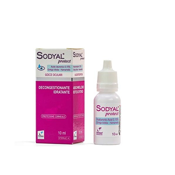 Sodyal Protect – Décongestionnant et lubrifiant. Collyre à base d’acide hyaluronique, de ginkgo biloba et d’hamamélis. Protec