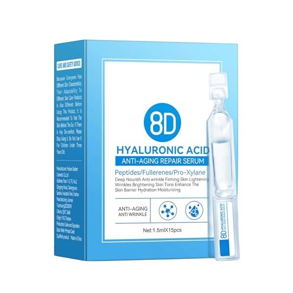 Lot de 30 ampoules de sérum à lacide hyaluronique jetables, soin quotidien intensif pour le visage, cure hebdomadaire concen