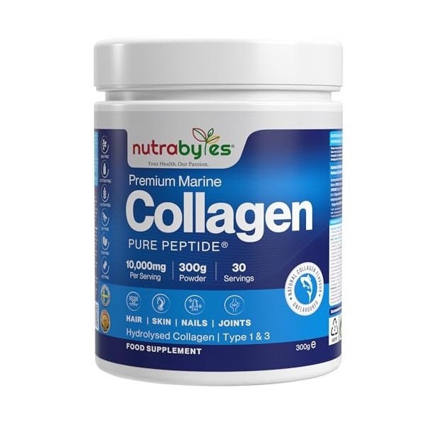 Poudre de collagène marin 10 000 mg Protéines hydrolysées de poisson sauvage non aromatisées de type 1 et 3 Peptides pour fem