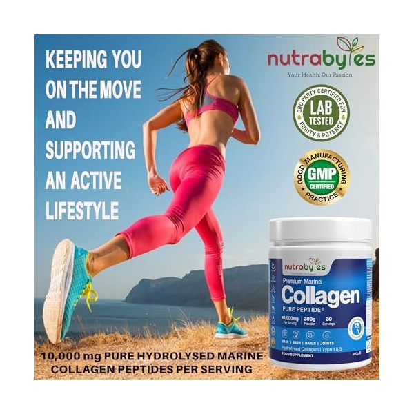 Poudre de collagène marin 10 000 mg Protéines hydrolysées de poisson sauvage non aromatisées de type 1 et 3 Peptides pour fem