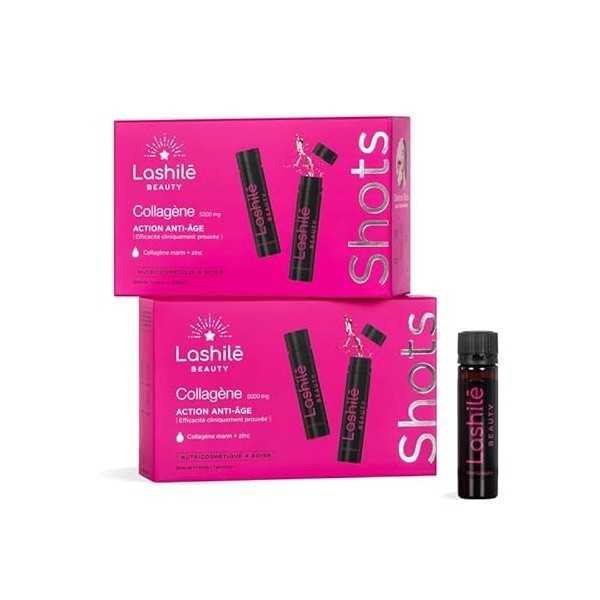 Lashilé Beauty - Complément Alimentaire - Anti-âge Global - Shots Collagène Marin 5000 mg - Type 1 et 3 -Nutricosmétique à bo...