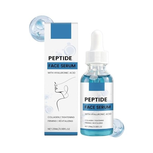 Sérum Peptide Acide Hyaluronique, 29 ml - Atténue les rides, hydrate durablement, raffermit la peau et révèle un teint éclata