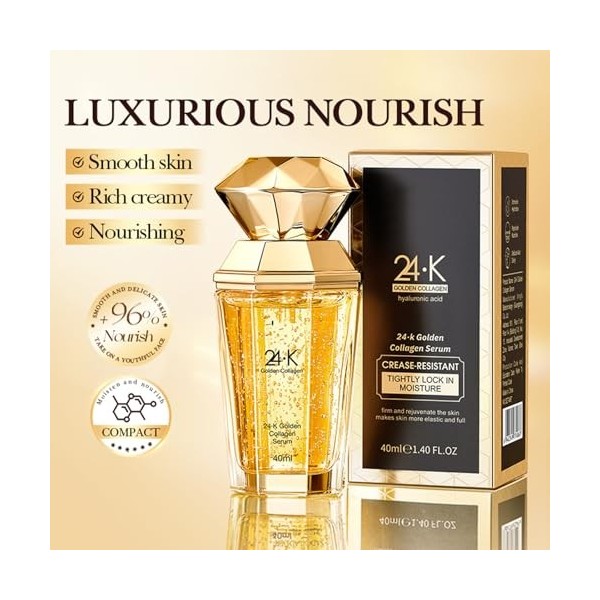 2PCS Face Serum 24K Gold – Moisturizing Face and Eye Serum Enriched with 24K Gold for Immediate Radiance, Golden Hyaluronic A