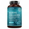 Collagène marin 1000 mg - 60 capsules de collagène hydrolysé supérieur de type 1 - enrichi en acide hyaluronique, vitamine C,