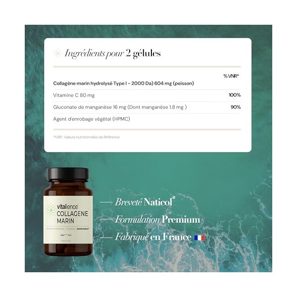 Vitalience - Collagène Marin Hydrolysé Breveté Naticol – Hautement Assimilable Peau, Cheveux, Ongles, Articulations – Vitamin