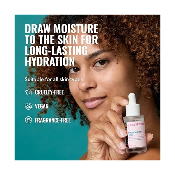 Good Molecules Sérum à lacide hyaluronique 75 ml – Hydration profonde pour peaux sèches, formule non grasse pour hydrater, p