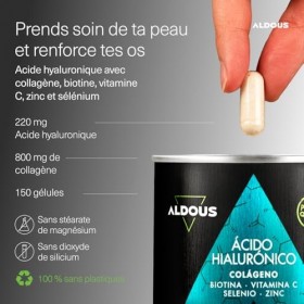 Collagène Hydrolysé + Acide Hyaluronique 220 mg - 150 gélules - 800 mg de Collagène par dose - Peau hydratée et articulations