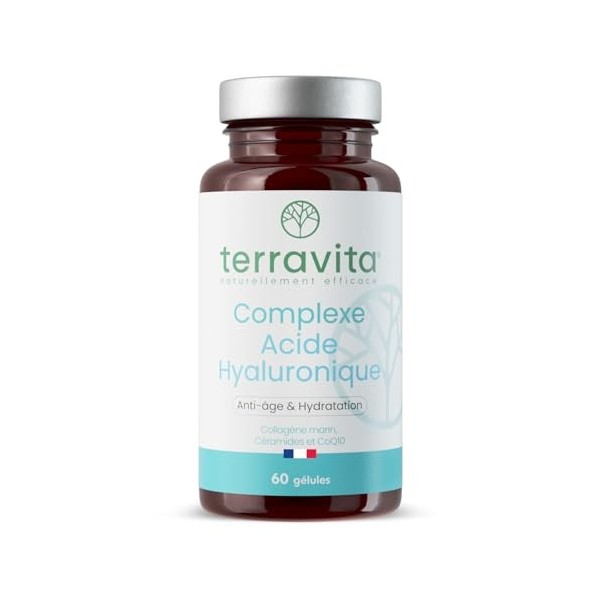 Complexe ACIDE HYALURONIQUE 200 mg | Avec Collagène Marin Peptan + Resvératrol + CoQ10 + Vit C | Formule Peau | Anti-âge, Ant