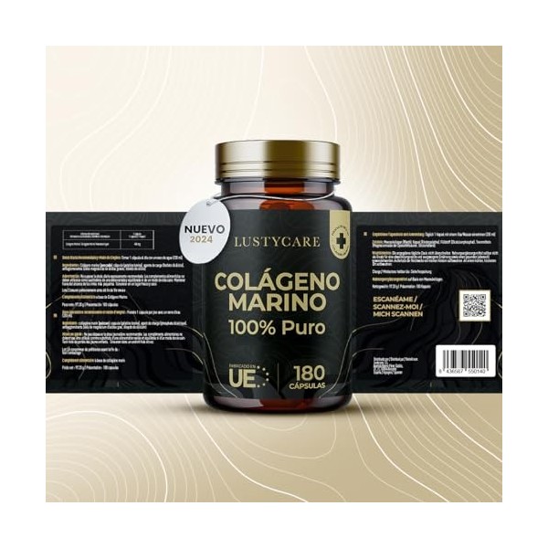 Collagene Marin Hydrolysé | 180 Collagène Marin Gélules, Peptides de Collagène Hydrolysé, Protéines de Collagène - Os, Muscle
