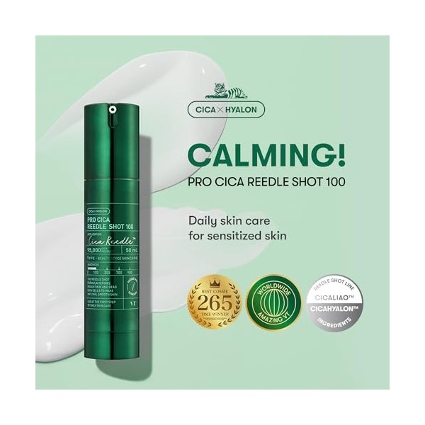 VT COSMETICS Pro Cica Reedle Shot 100 Sérum Visage Microneedling à la Centella Asiatica, Exosome Cica, Apaisant, Peau Sensibl