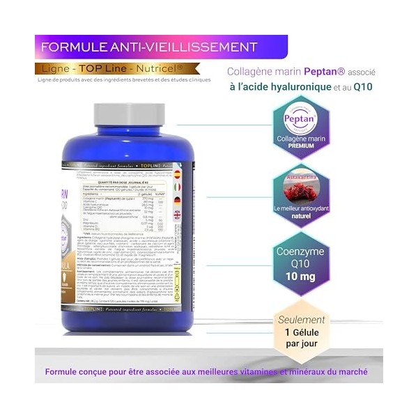 COLLAGENE MARIN PEPTAN® - Type 1 Collagène pur et naturel breveté français + acide hyaluronique + magnésium + astaxanthine + 
