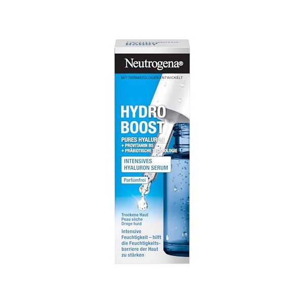 Neutrogena Hydro Boost Sérum à lacide hyaluronique intense sans parfum pour le visage avec 2 formes dacide hyaluronique pur A...