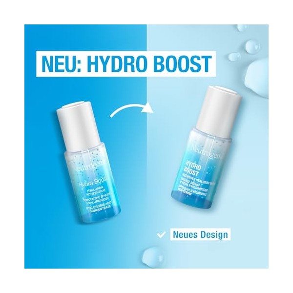 Neutrogena Hydro Boost Sérum à lacide hyaluronique intense sans parfum pour le visage avec 2 formes dacide hyaluronique pur A...