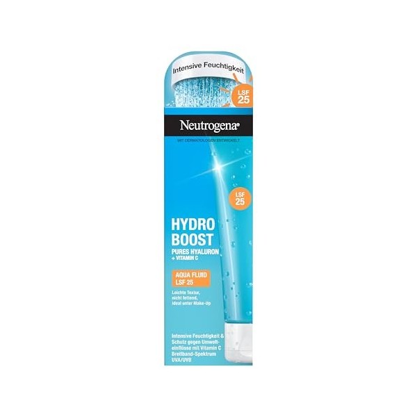Neutrogena Hydro Boost Sérum à lacide hyaluronique intense sans parfum pour le visage avec 2 formes dacide hyaluronique pur A...