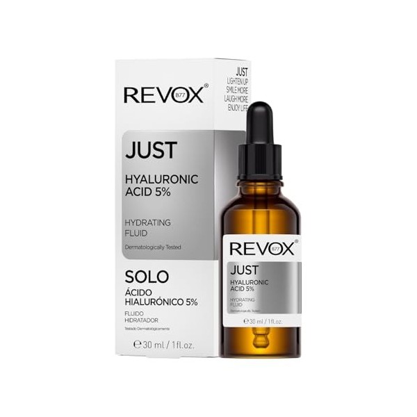 REVOX B77 - Just Hyaluronic Acid 5%, 30 ml, Sérum À LAcide Hyaluronique, Fluide Hydratant Visage Et Cou, Hydrate, Lisse Et A