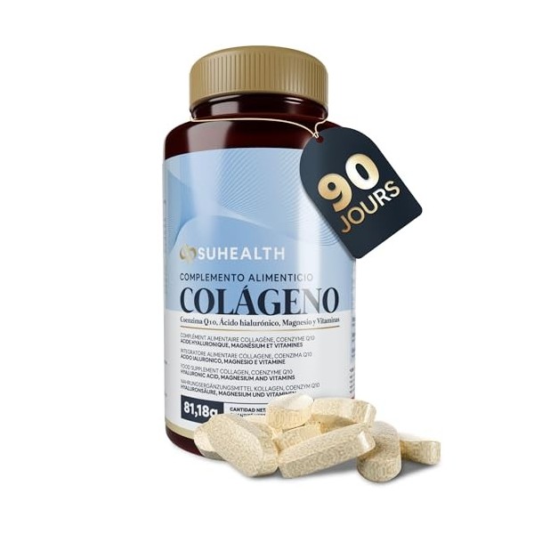 Suhealth Collagene et Acide Hyaluronique av Q10, Magnésium et Vitamines 90 Gélules - Collagene Marin Acide Hyaluronique - Col