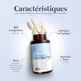 Suhealth Collagene et Acide Hyaluronique av Q10, Magnésium et Vitamines 90 Gélules - Collagene Marin Acide Hyaluronique - Col