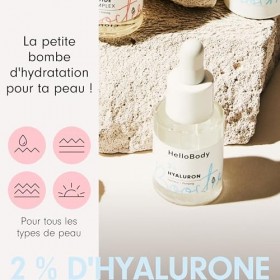 HelloBody Booster à 2% d’ acide hyaluronique 15 ml – Serum hydratant intense – Lisse les rides, optimise la rétention d’hyd