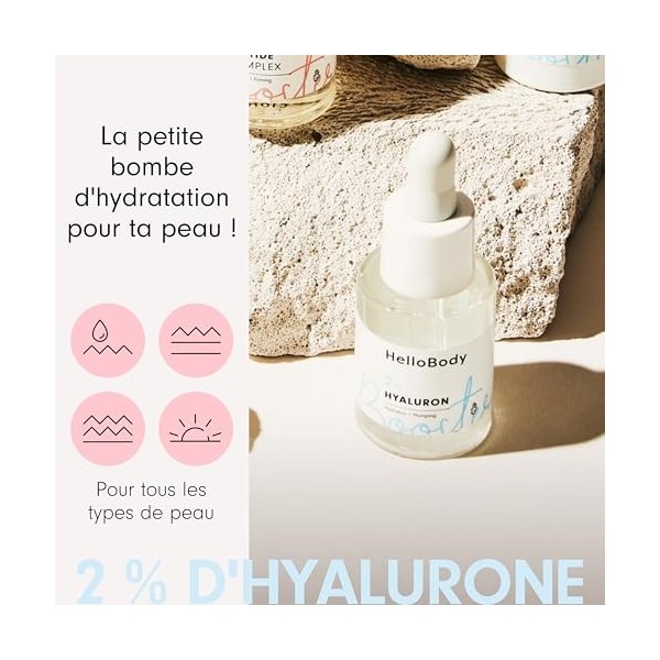 HelloBody Booster à 2% d’ acide hyaluronique 15 ml – Serum hydratant intense – Lisse les rides, optimise la rétention d’hyd