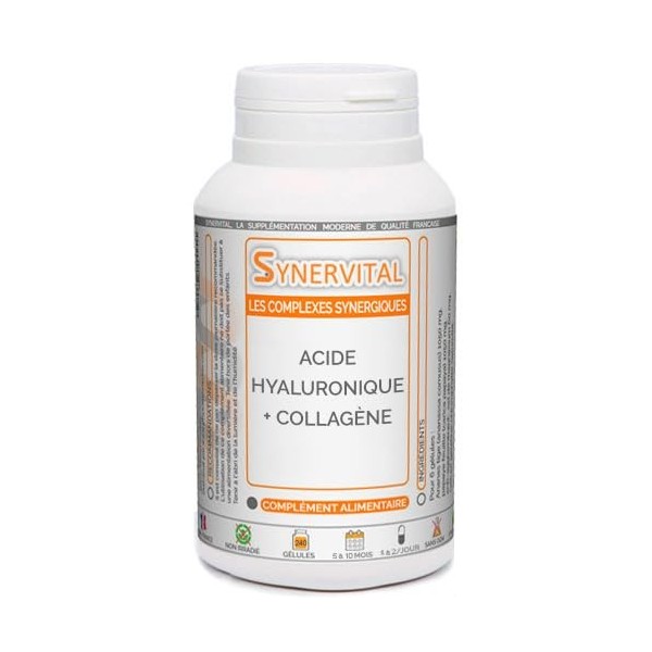 Acide hyaluronique + Collagène Synervital Synervital 1000 gélules dosées à 340mg - Complément alimentaire - Peau, articulatio