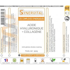 Acide hyaluronique + Collagène Synervital Synervital 1000 gélules dosées à 340mg - Complément alimentaire - Peau, articulatio