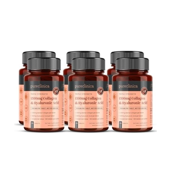 Triple force 1500 mg de collagène et dacide hyaluronique x 180 comprimés - 6 mois dapprovisionnement