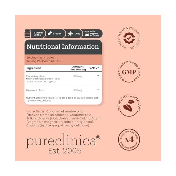 Triple force 1500 mg de collagène et dacide hyaluronique x 180 comprimés - 6 mois dapprovisionnement