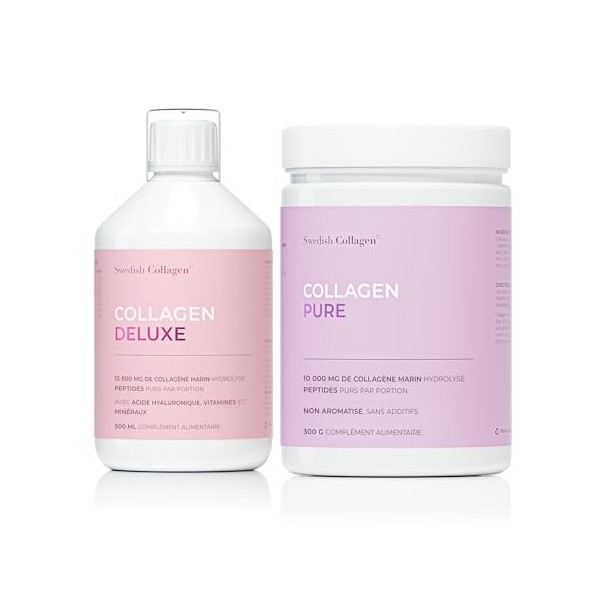Coffret Deluxe Swedish Collagen Collagène marin hydrolysé 12 500 mg 60 jours dapprovisionnement et crème nuit anti-âge 50 m A...