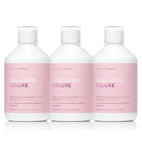 Swedish Collagen Deluxe | Complément liquide de collagène marin hydrolysé 12 500 mg - 3 x 500 ml 1 500 ml au total 60 jours