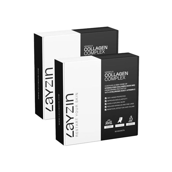 LAYZIN Poudre de Collagène pour Femmes avec Collagène Verisol®, Acide Hyaluronique & Vitamine C – Formule Beauté Anti-Âge pou...