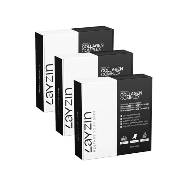 LAYZIN Poudre de Collagène pour Femmes avec Collagène Verisol®, Acide Hyaluronique & Vitamine C – Formule Beauté Anti-Âge pou...