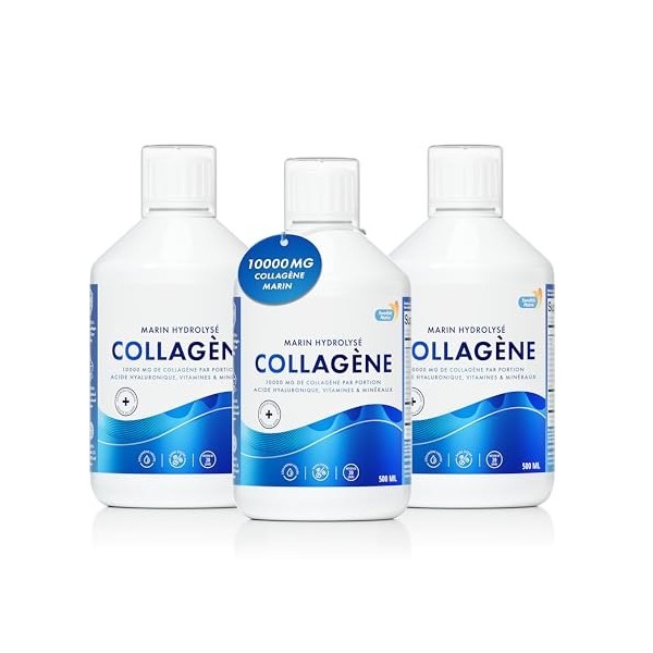 Swedish Nutra - Complément liquide de collagène marin hydrolysé 10 000 mg - 3 x 500 ml 1 500 ml 60 jours dapprovisionnemen Ac...